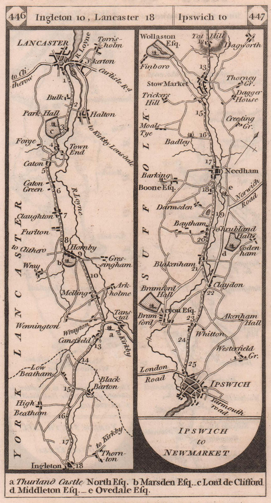 Ingleton-Hornby-Lancaster. Ipswich-stowmarket road strip map PATERSON 1803